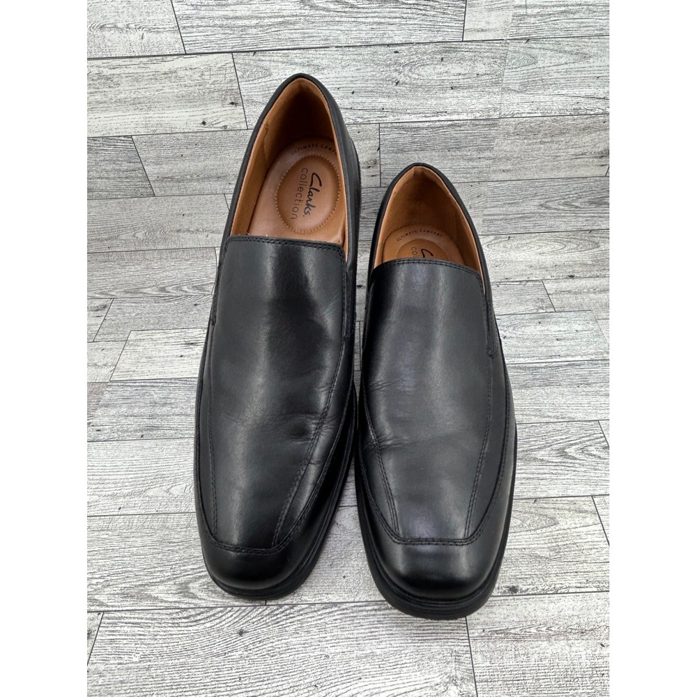 Clarks‎ Whiddon Step Men Black Leather Loafers Dress Shoes Size 11W 261103128100